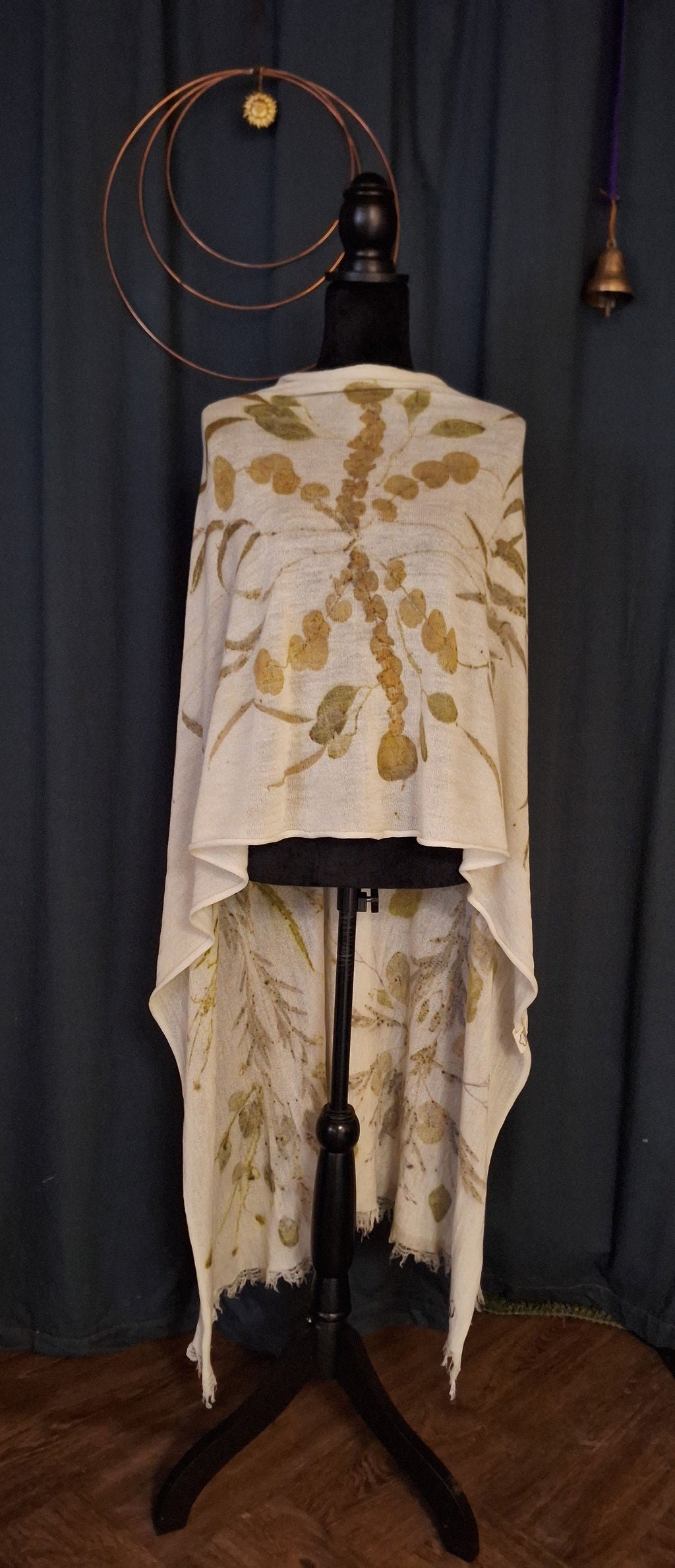 Eucalyptus – Eșarfă lână Merino 100% – piesă unicat ecoprint | perfectimperfect – detaliu 2